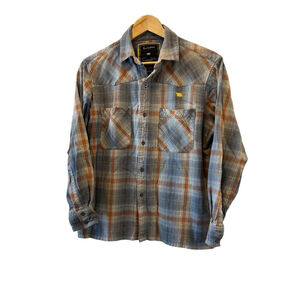 BUM EQUIPMENT Blue & Orange Plaid Button Up Collared Casual Shirt M